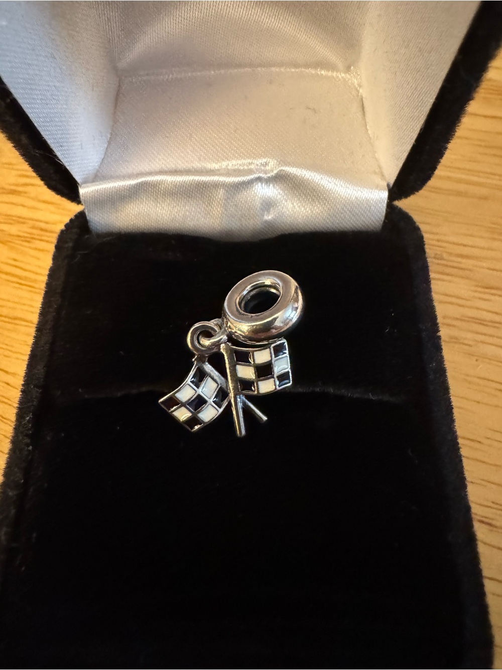 Chamilia Black & Silver Racing Flag Dangle Charm